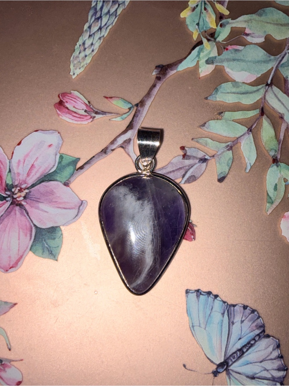 Teardrop Amethyst Pendant in Sterling Setting - Purple